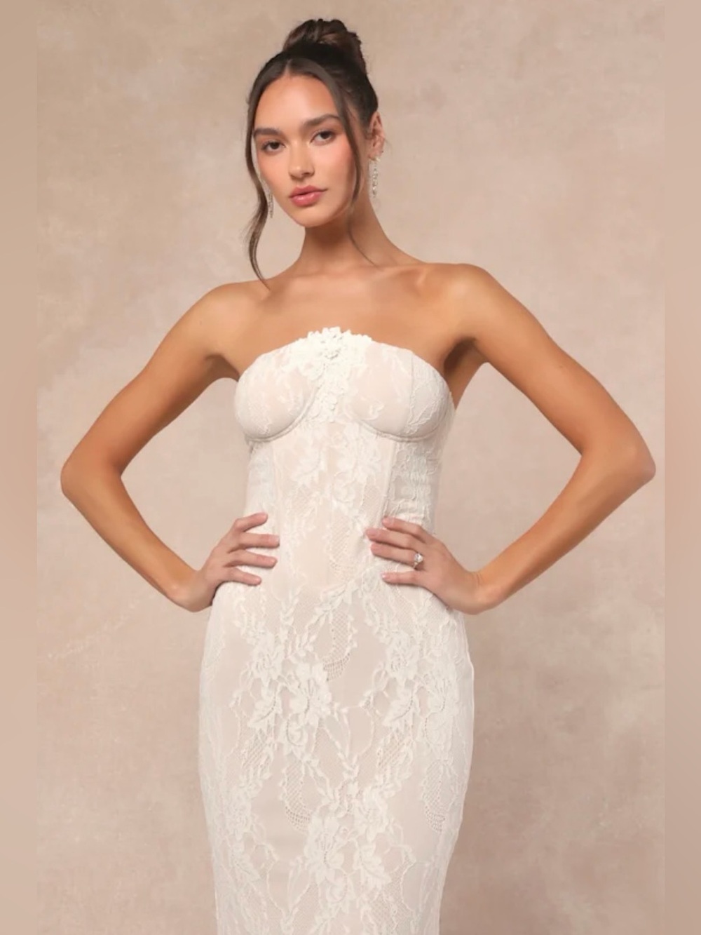 Lulus Valeria White Lace Strapless Bustier Maxi Dress - Size M - Picture 2 of 5